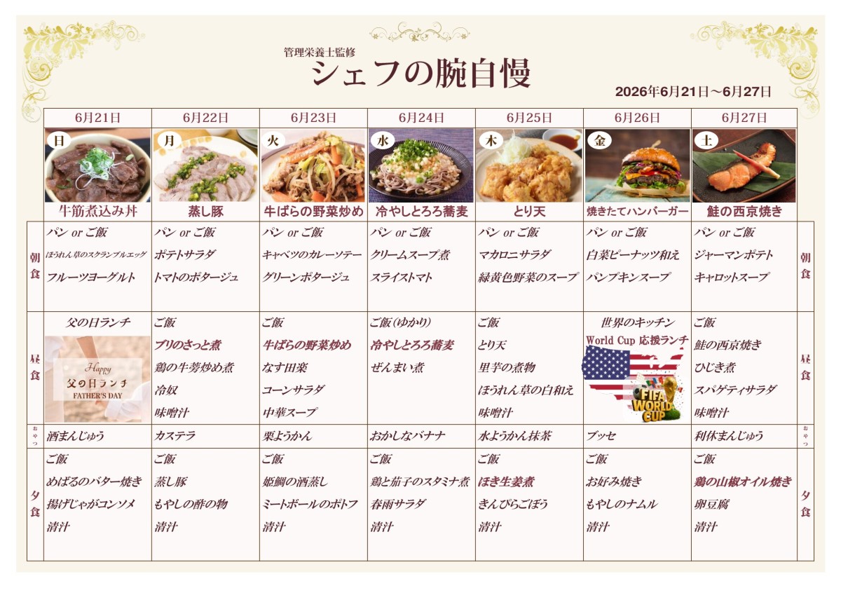 週間献立表